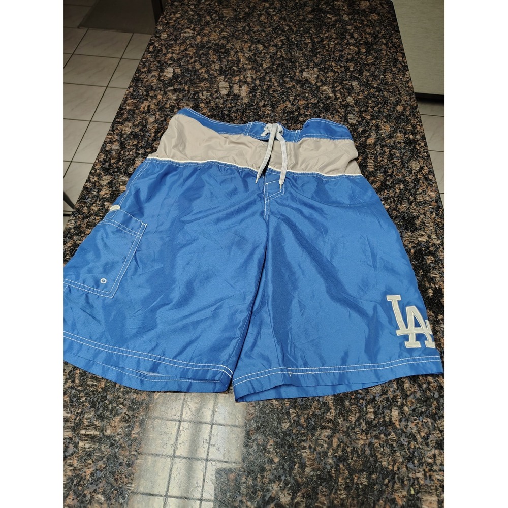 Los Angeles Dodgers MLB Board Shorts Mens Medium Blue Tan Swim Trunks LA Logo